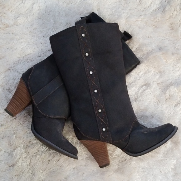 Shoes - Fold over cowboy boots leather rhinestone